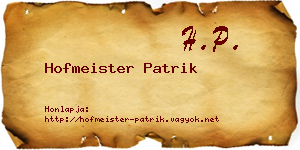 Hofmeister Patrik névjegykártya